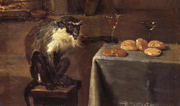 David Teniers Details of Monkeys in a Tavern oil painting image